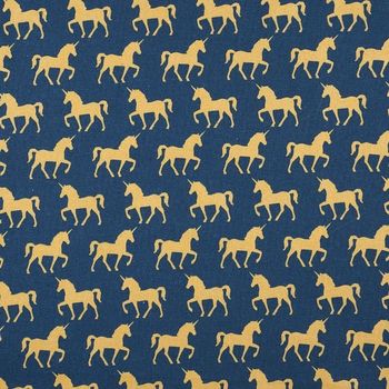 Coupon Tissu cretonne bleu licorne or