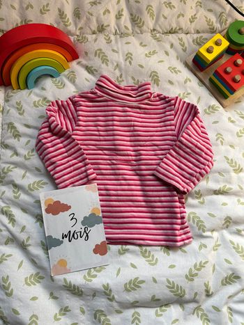 sous pull col roulé rayé rose 3 mois du pareil au même