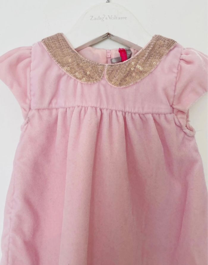 Robe rose fille 2 ans style col Claudine rose et dorée fête anniversaire - photo numéro 2