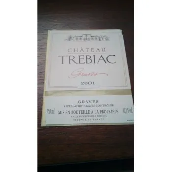 étiquette de vin château trebiac graves 2001 neuve -