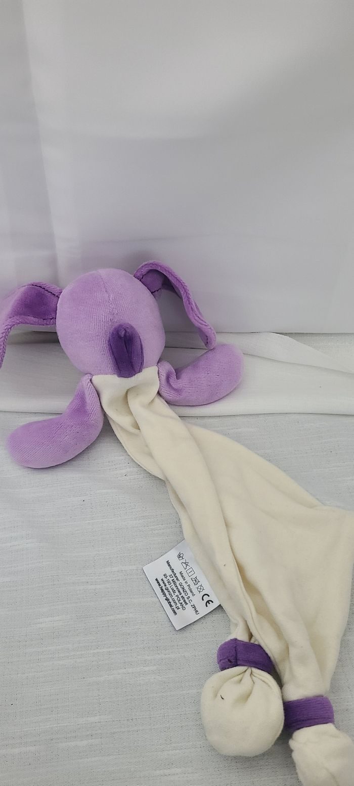 DOUDOU PLAT HAPPY BELLA BABY BLANC VIOLET MAUVE TRIANGLE - - photo numéro 3