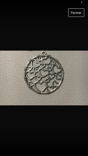 Grand pendentif fantaisie métal argenté cœurs