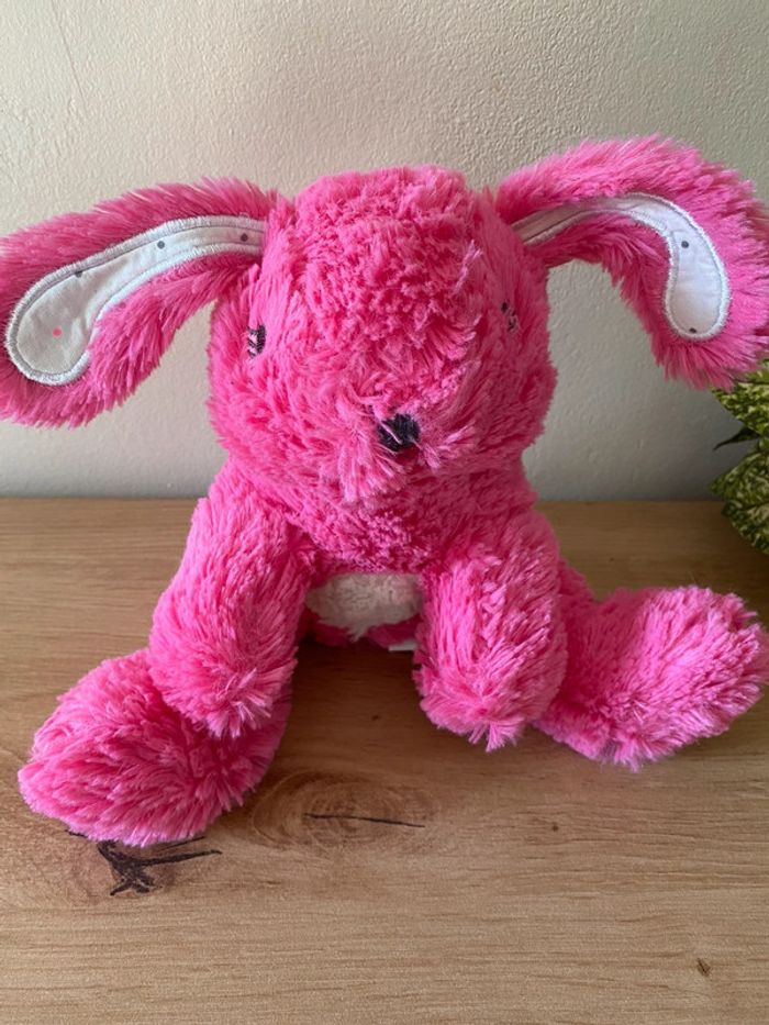 Doudou peluche lapin rose ventre blanc assis orchestra - photo numéro 2