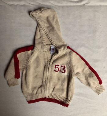 Gilet zippé à capuche écru et Bordeaux