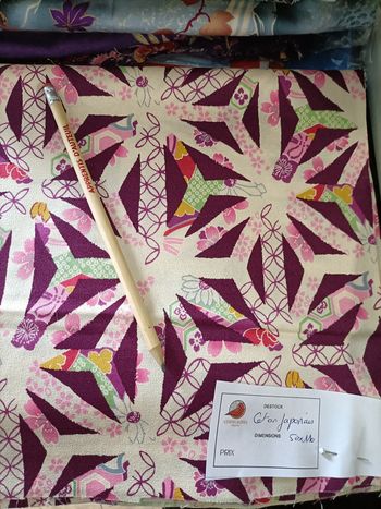 Coton japonais texturé – motif grues / origami et sakura