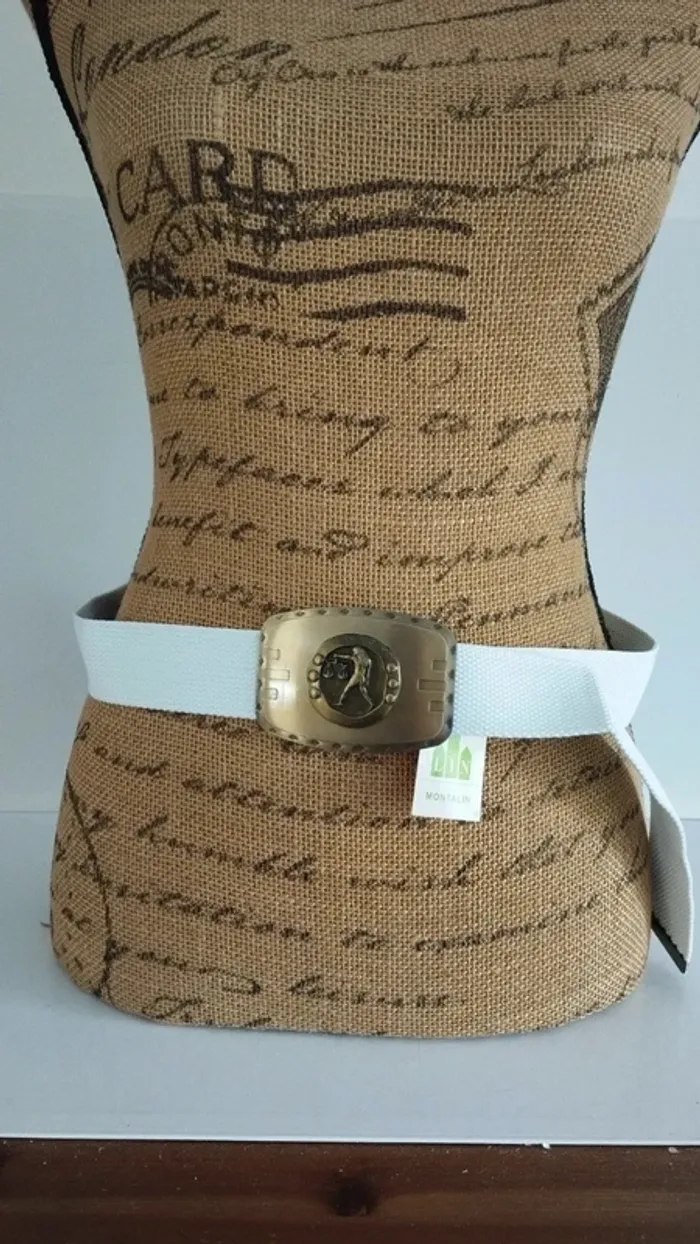 Ceinture blanche boucle doré motif balance - photo numéro 2