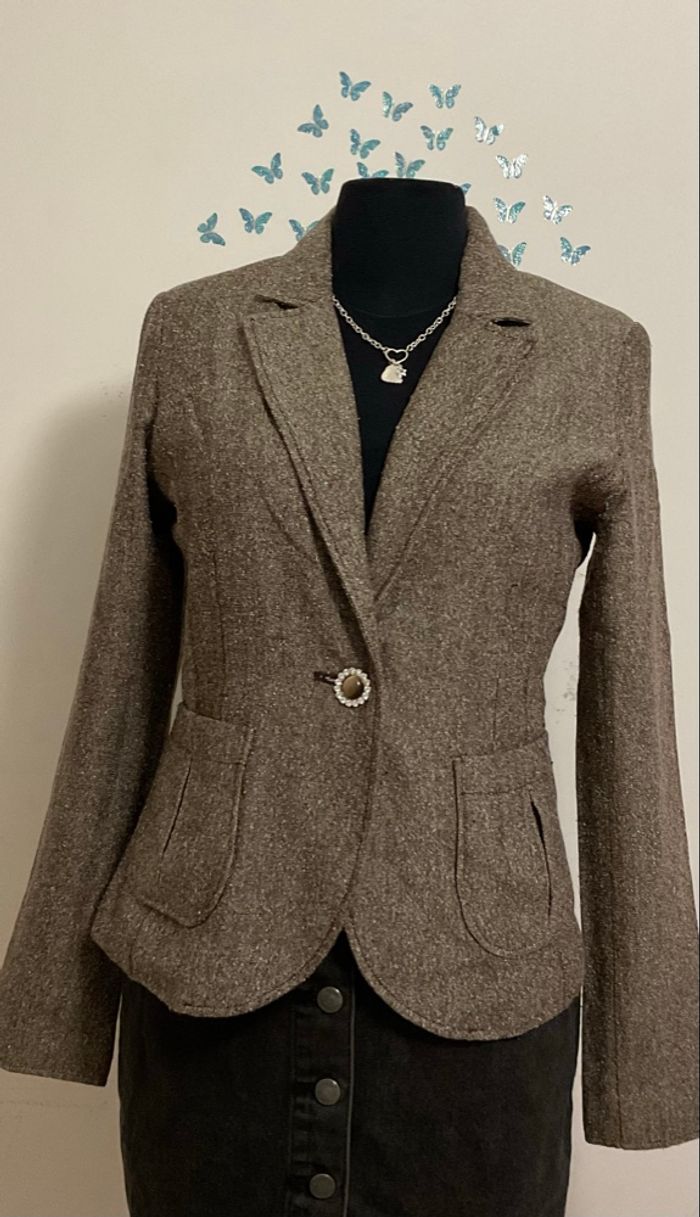 H&M – Blazer femme – Marron chaud effet tweed – Taille 38 – Style classique - photo numéro 3