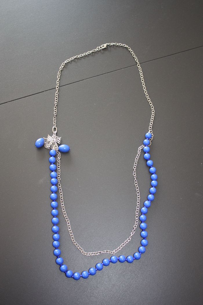 Collier sautoir métal et perles bleu - photo numéro 4