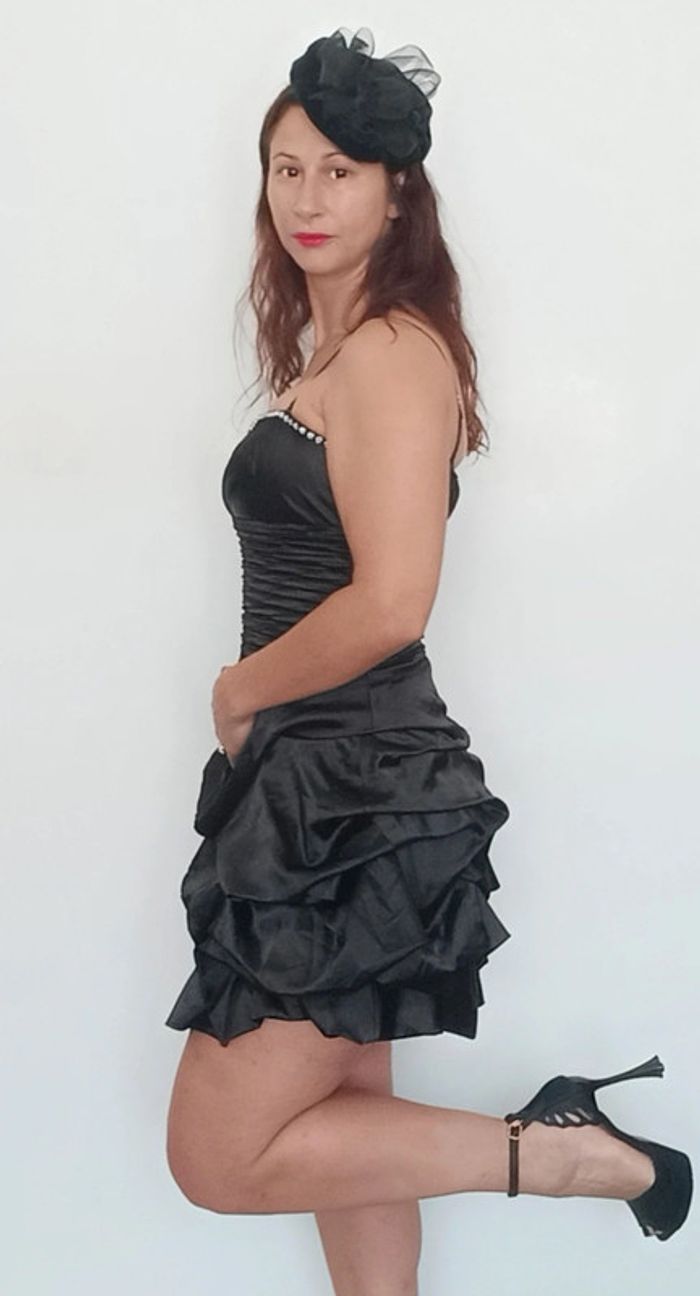 Robe cocktail noir froufrou satin taille 38 - photo numéro 6