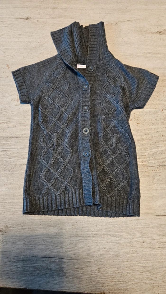 Long gilet classique à manches courtes et col large, Kids by Gemo, 6 ans, nickel