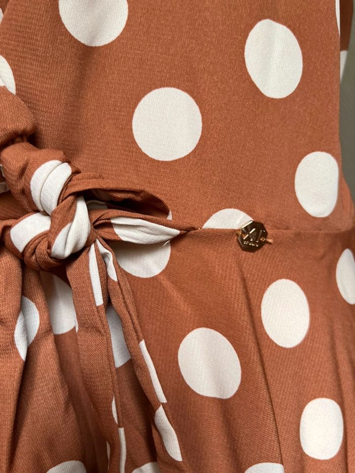 Jolie robe chic mi-saison marron à pois blancs T. L femme neuve avec étiquette - photo numéro 5