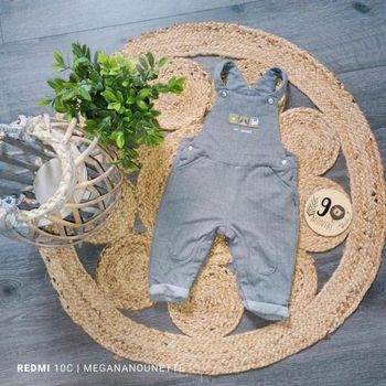 🐻 Salopette bébé Obaïbi – 9 mois 71 cm – Gris doux et confortable