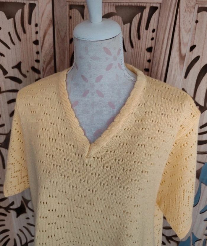 Pull jaune pâle en maille ajourée - Taille 52- Blancheporte - photo numéro 3