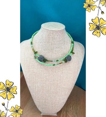 Collier double rang perles vertes & perles de verre – Collection Émeraude Urbaine