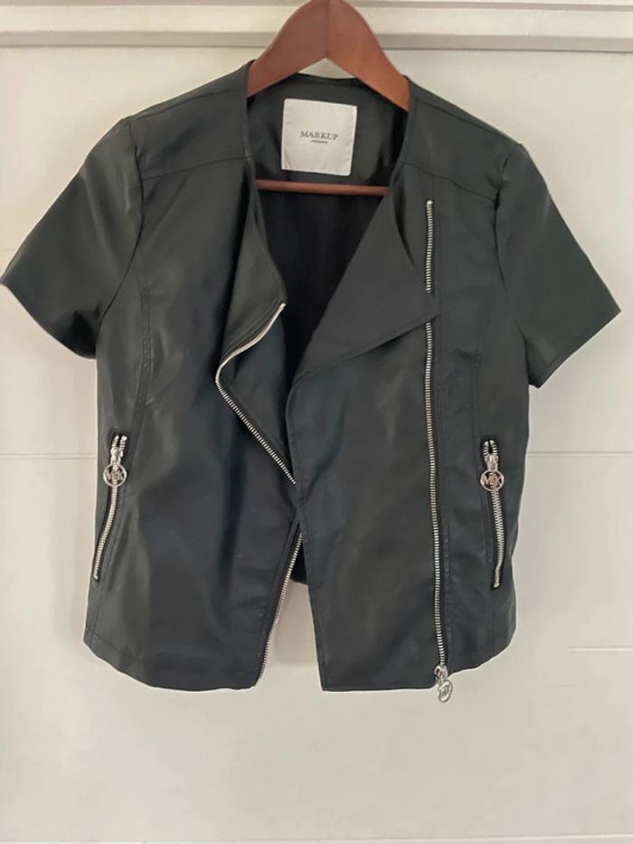 Perfecto cuir noir manches courtes S - photo numéro 2