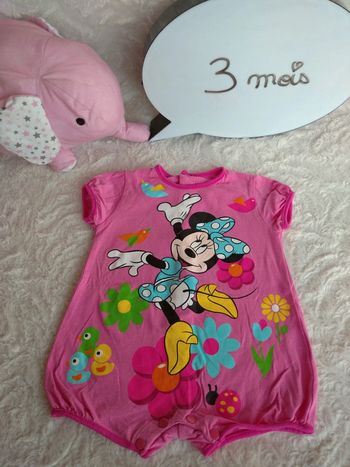 Barboteuse combinaison été combishort Fille 3 mois Minnie Fleurs Disney
