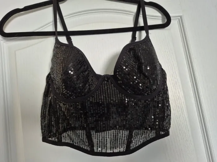 Corset haut court noire a paillettes - photo numéro 2