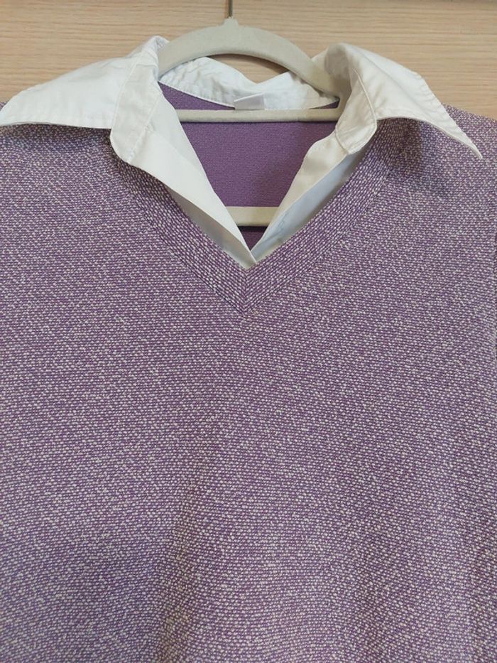 Haut mauve avec col blanc vintage - photo numéro 2