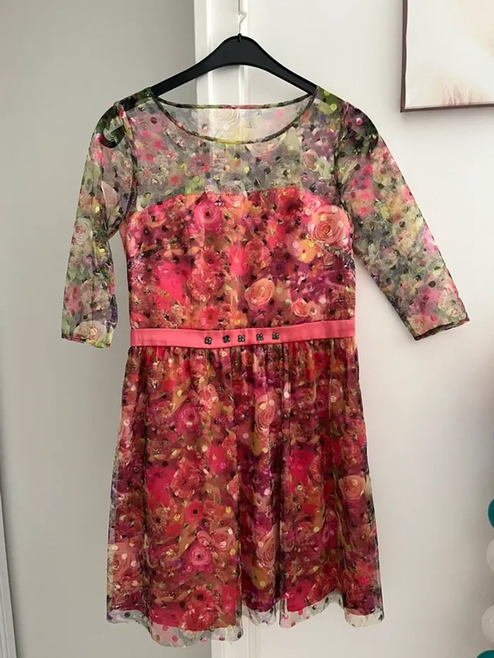 Robe chic bohème rose fleurie Carolina Morató T38 très bon état - photo numéro 2