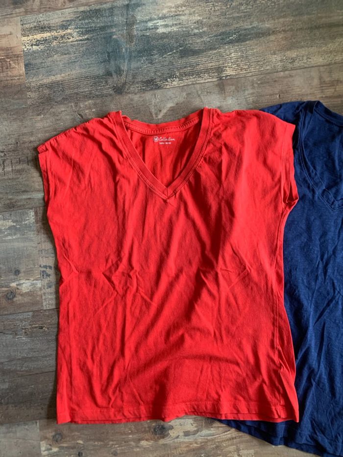 Lot tee shirts col V bleu/ orange - photo numéro 2