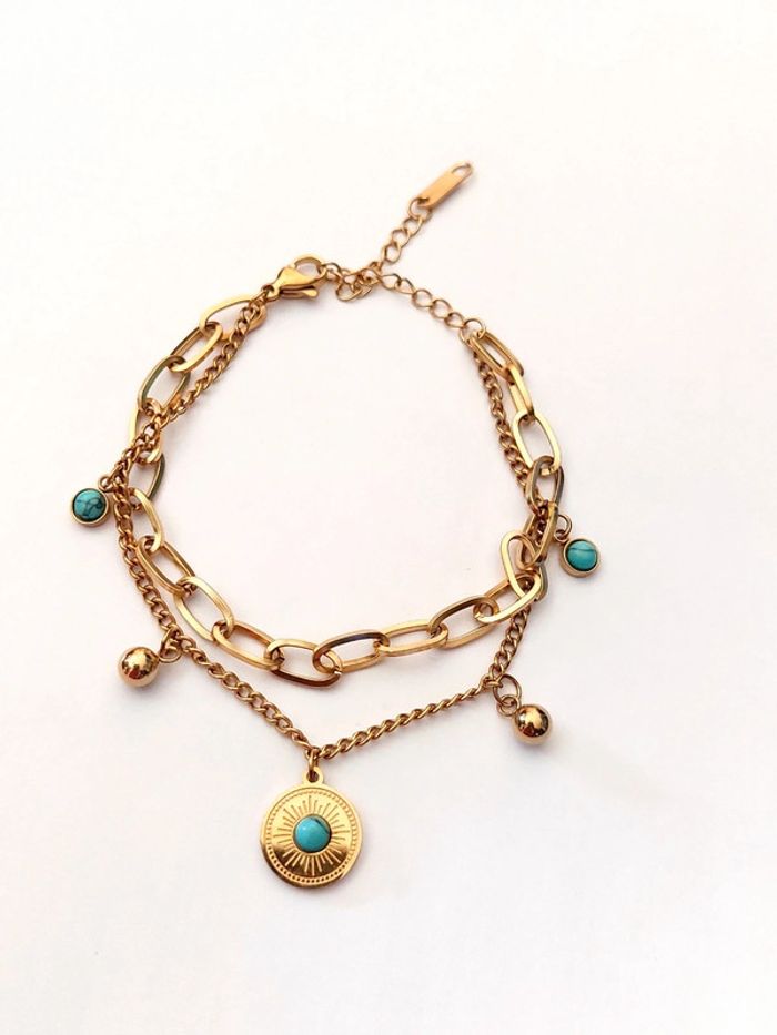 Bracelet en acier inoxydable doré - avec charm's - tendance bohème - photo numéro 3