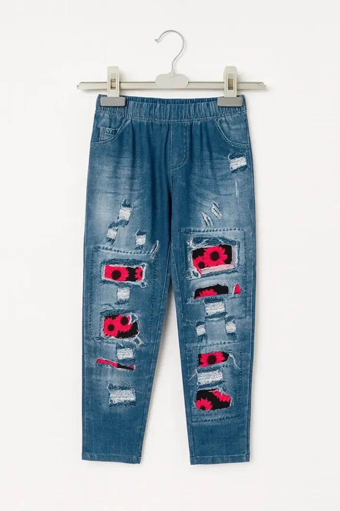 Leggings effet jean patchwork fleurs - 6 ans - Neuf