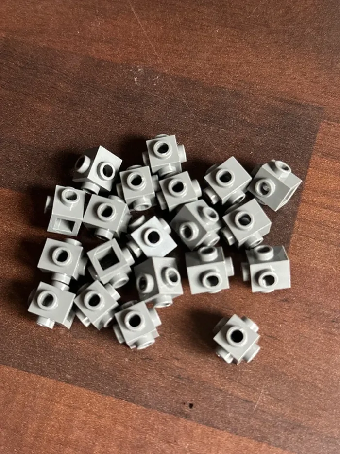 20 Brick Lego, Modified 1 x 1 with Studs on 4 Sides ref 4733 Dark Bluish Gray - photo numéro 2