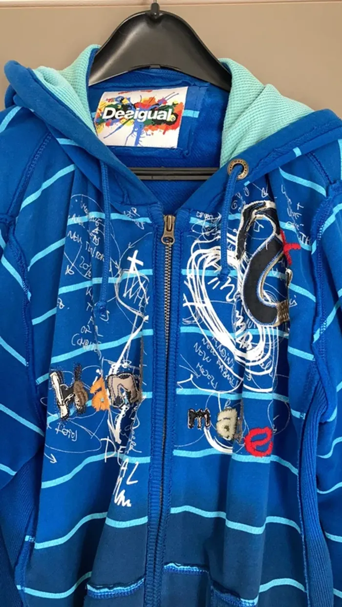 sweat-shirt à capuche homme à rayures bleu taille L Desigual - photo numéro 2