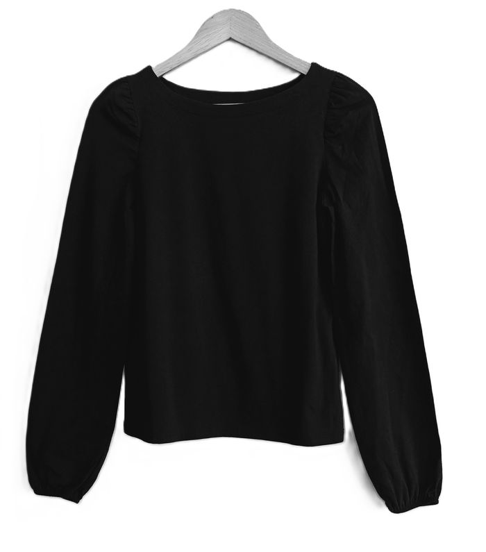 T shirt noir manches longues. Fronces. Camaïeu. Taille S