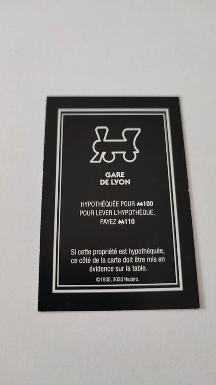 Carte Gare de Lyon pièce détachée jeu de société Monopoly mauvais perdants Hasbro Gaming #B77 - photo numéro 2