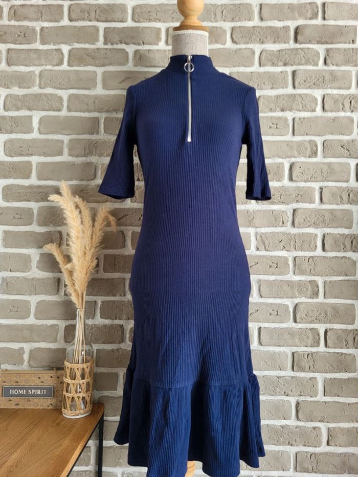 Robe en maille côtelée bleu marine col zippé NA-KD - Neuve