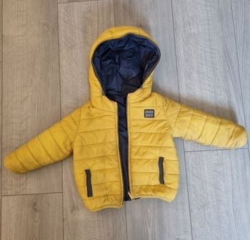 Doudoune Réversible Bébé Garçon 12 mois Jaune et Marine Mini Boy Tape A L oeil Tres Bonne Etat