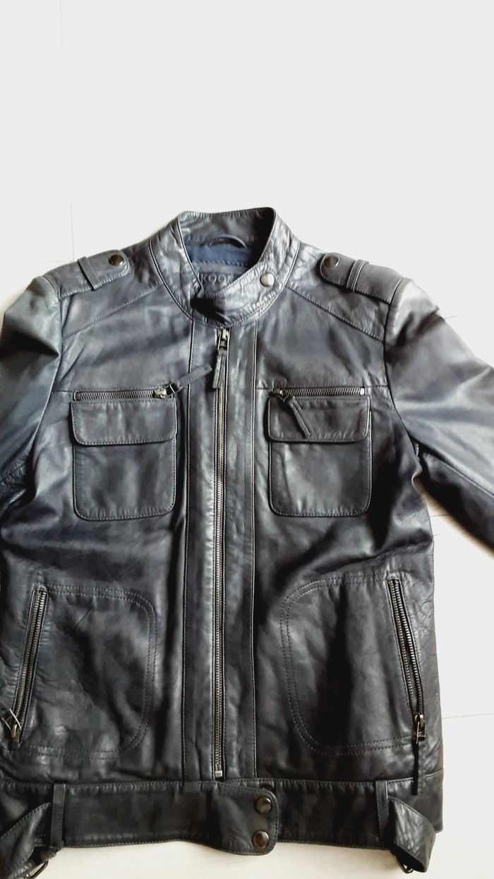 Vêtement femme veste blouson en cuir bleu gris Kookaï taille 38 - photo numéro 5
