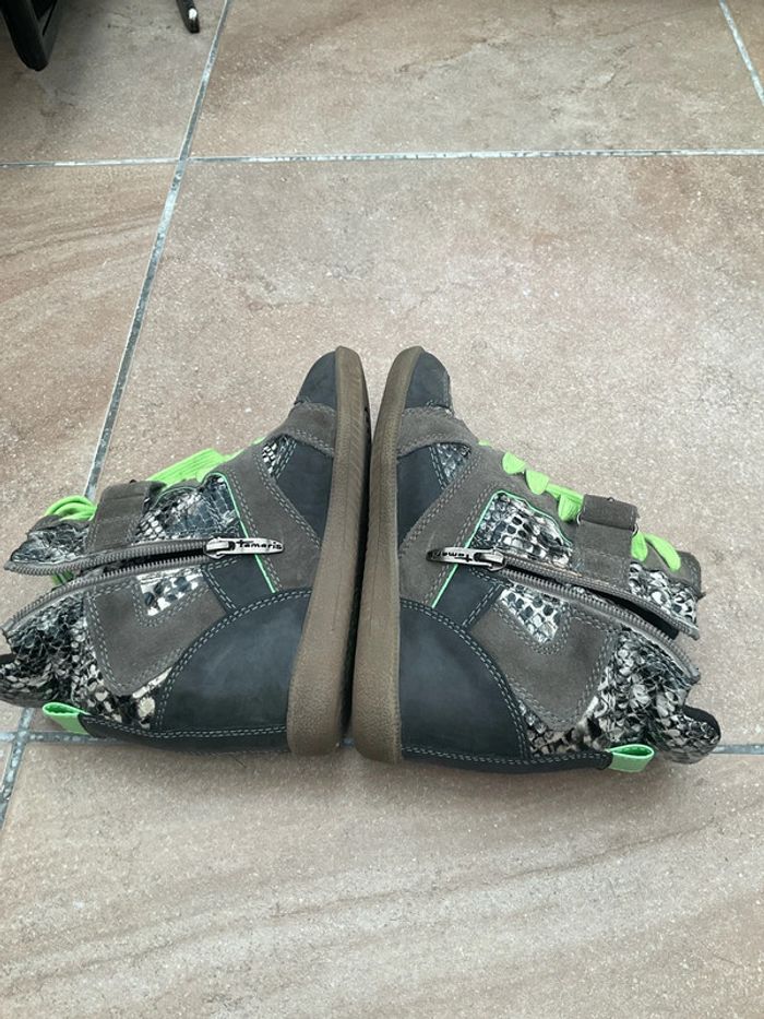 Baskets compensées grise/ blanc serpent lacets vert fluo 37 - photo numéro 3