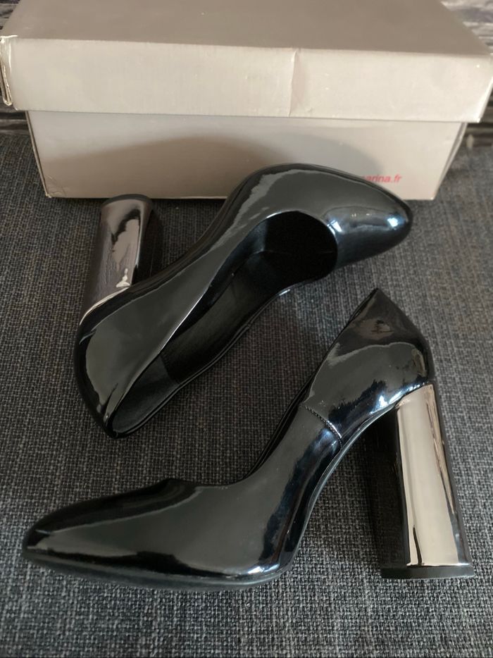 Chaussures vernies noir talon chromé 38 San Marina - photo numéro 6