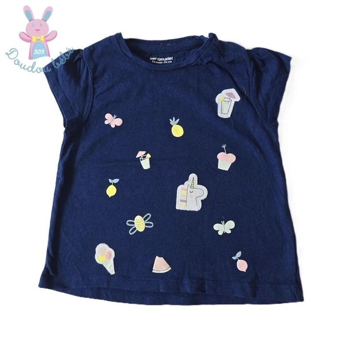 T-shirt bleu marine bébé fille 12 Mois été Vertbaudet