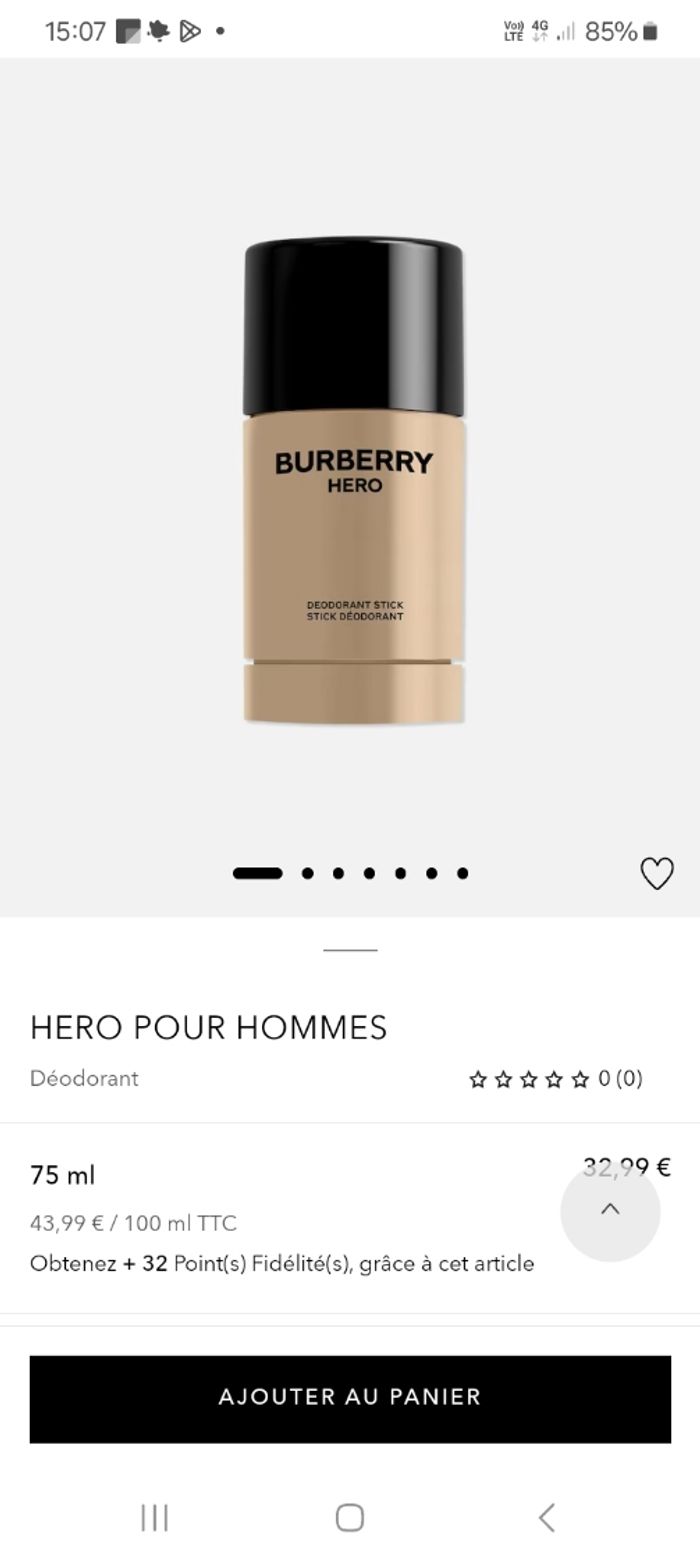 Déodorant stick héro burberry