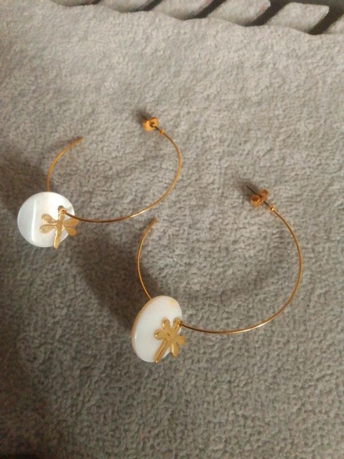 Créoles libellules et nacre blanche naturelle - photo numéro 2