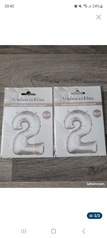 Lot de 2 ballons décoratifs métallisés chiffre 2🌟
