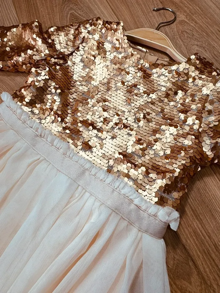 Taille 8 ans Robe longue créateur fille TAO crème bronze * sequins tulle * 💞 - photo numéro 7
