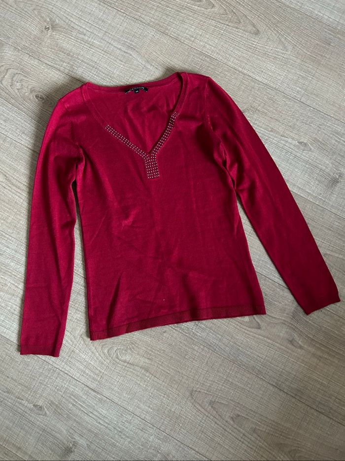 Pull rouge à manches longues avec strass Morgan taille XS TBE - photo numéro 7
