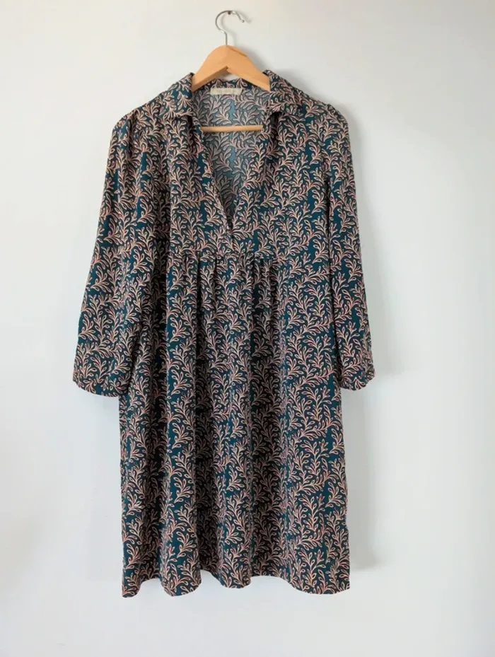 Robe courte trapèze vert foncé fleurie casual chic charlior taille 40 - photo numéro 5