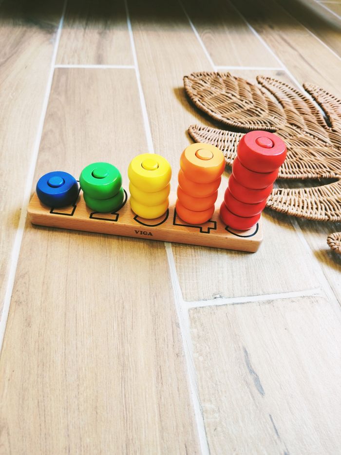 🔢Abaque anneaux multicolores numérotés en bois à empiler marque Viga - photo numéro 2