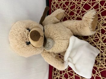 Doudou BABY NAT OURS beige écharpe marron mouchoir blanc 