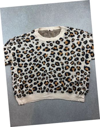 Pull vintage à motif léopard beige/marron