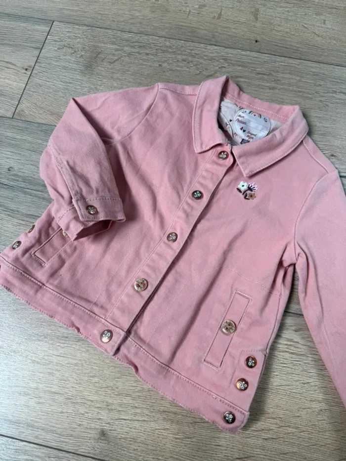 Veste sergent major customisé en jean rose fille 3 ans 98 cm - chat/arc-en-ciel - photo numéro 5