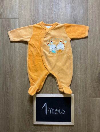 Pyjama velours Sucre d’Orge 1 mois – Jaune orangé, petits lapins