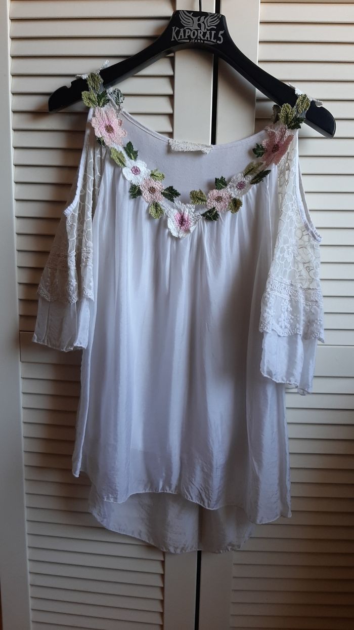 Chemisier viscose et dentelle avec fleurs - photo numéro 4