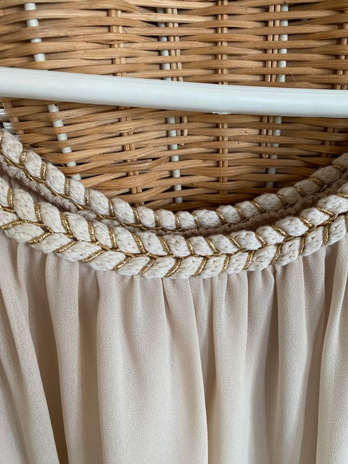 Robe été Made in France fluide beige / crème perlé avec col tressé taille S - photo numéro 15