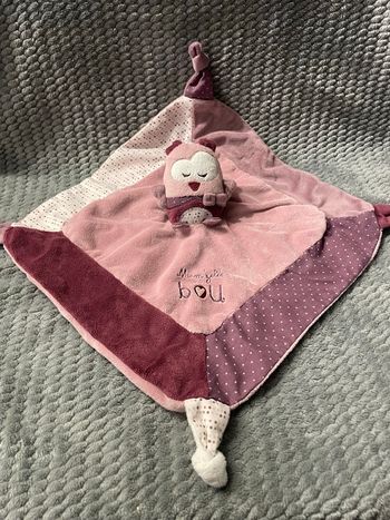 Doudou plat chouette hiboux violet rose mauve Mam'zelle bou Sauthon